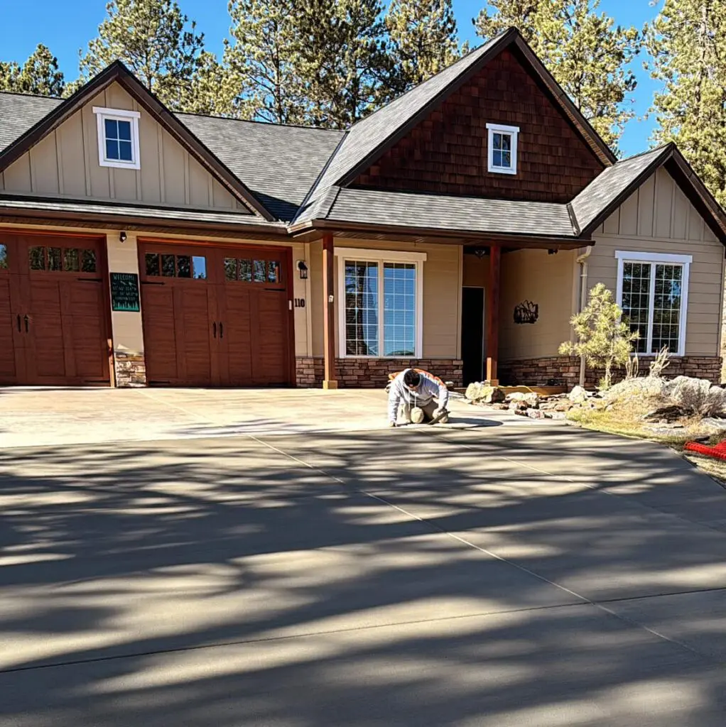 Xtreme Concrete Contractor Inspects Fresh Pour Driveway